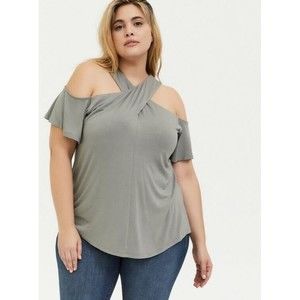Torrid Super Soft Knit Cold Shoulder Halter Top Shirt Top Plus Size 4 Gray